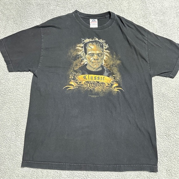 Classic Frankenstein Graphic Tee Black Solid Shirt XL Men’s Horror Movie - Picture 1 of 6